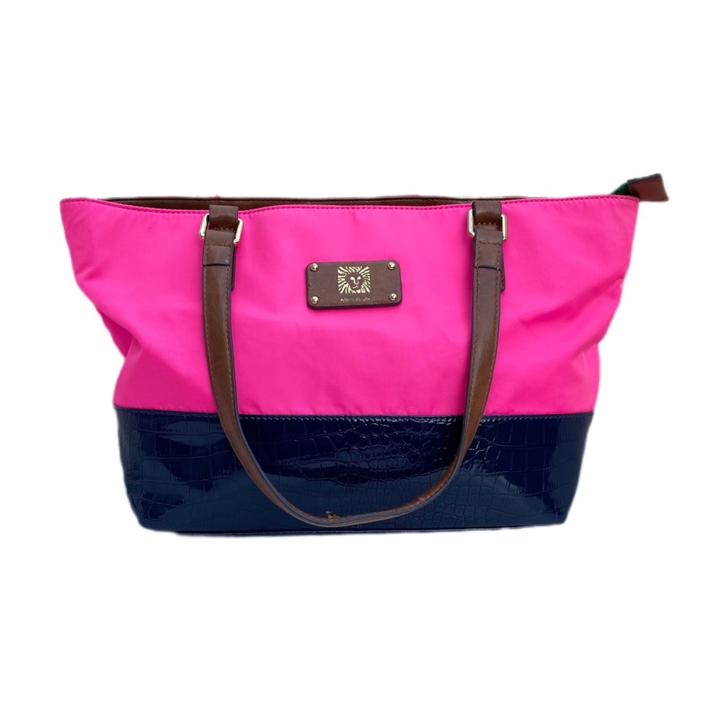 Hot pink and navy tote bag Anne Klein